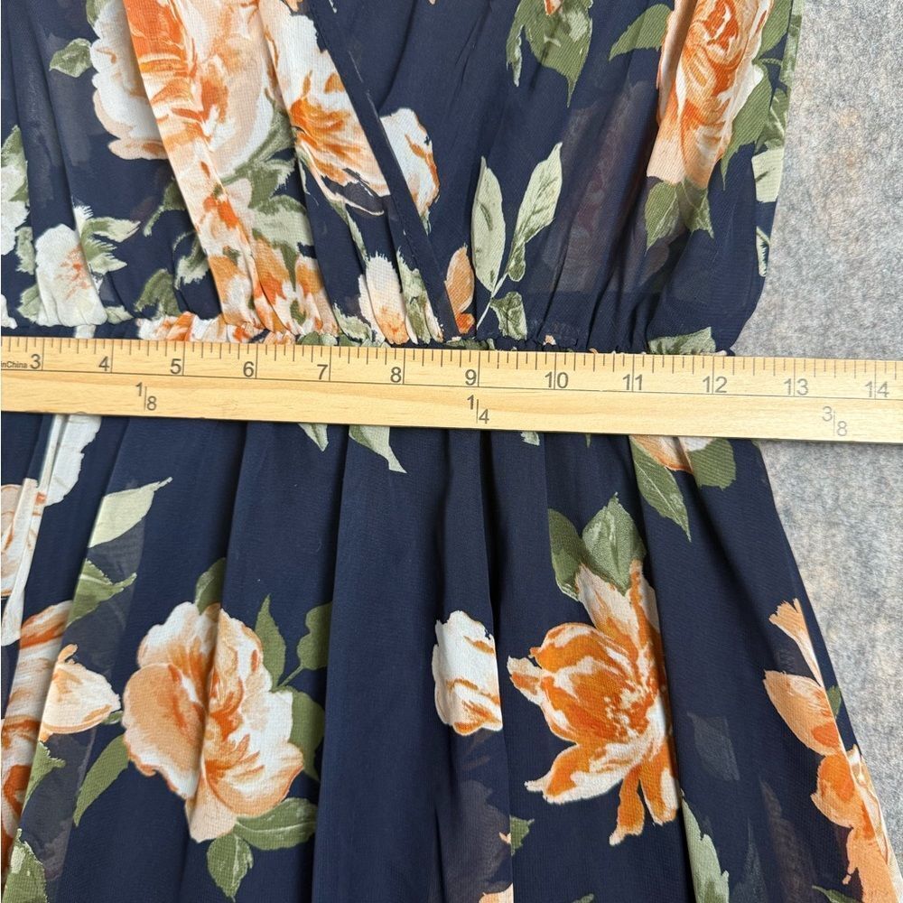 Kate and Lily Fit‎ & Flare Dress Women's 6P Navy Floral Pleated V-Neck Partywear - Picture 3 of 4